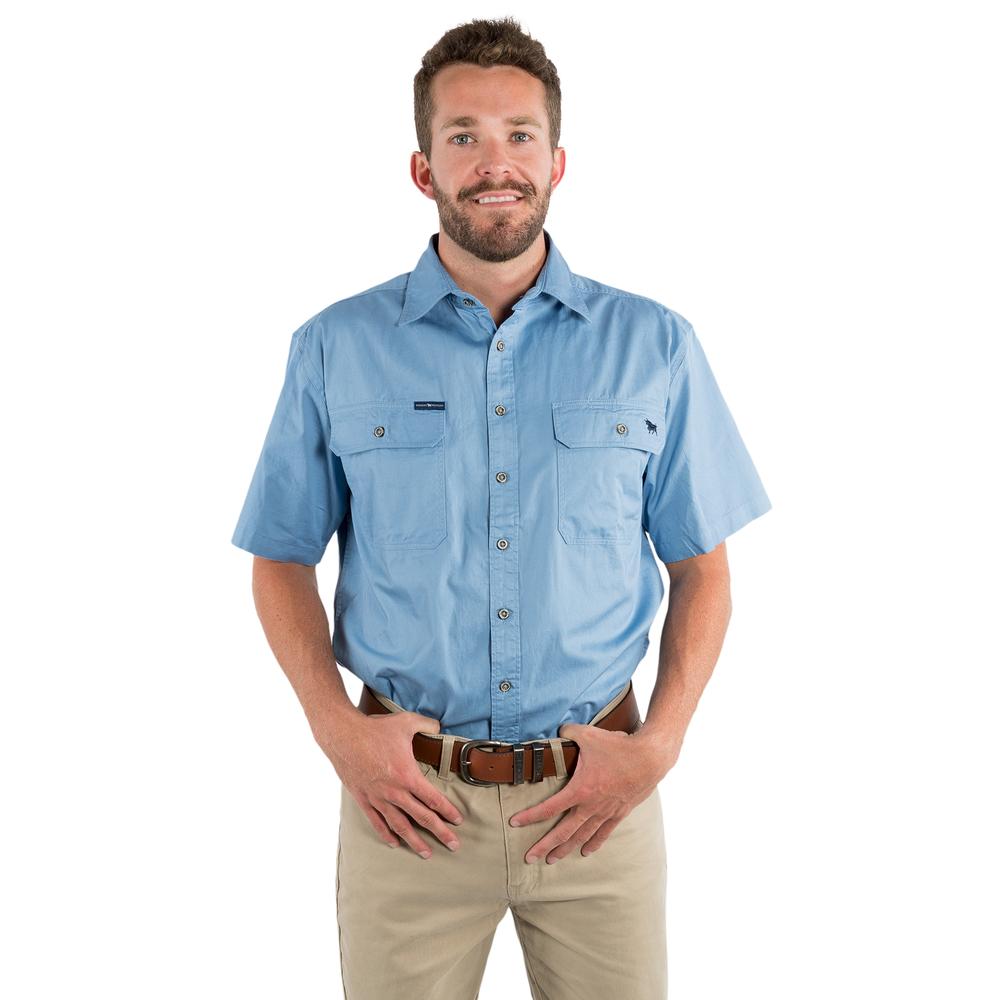 Lake Argyle Mens Short Sleeve Full Button Work Shirt - Denim Blue - Ringers Western Toowoomba