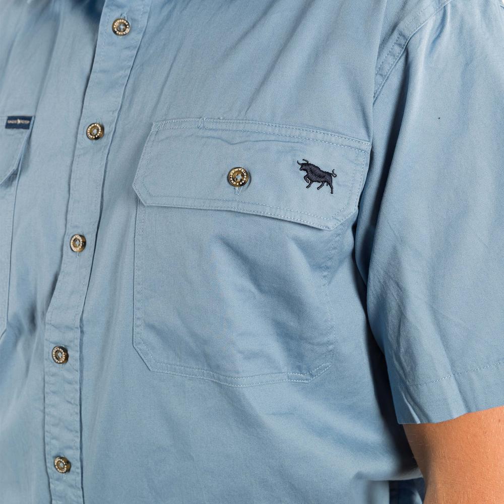 Lake Argyle Mens Short Sleeve Full Button Work Shirt - Denim Blue - Ringers Western Toowoomba