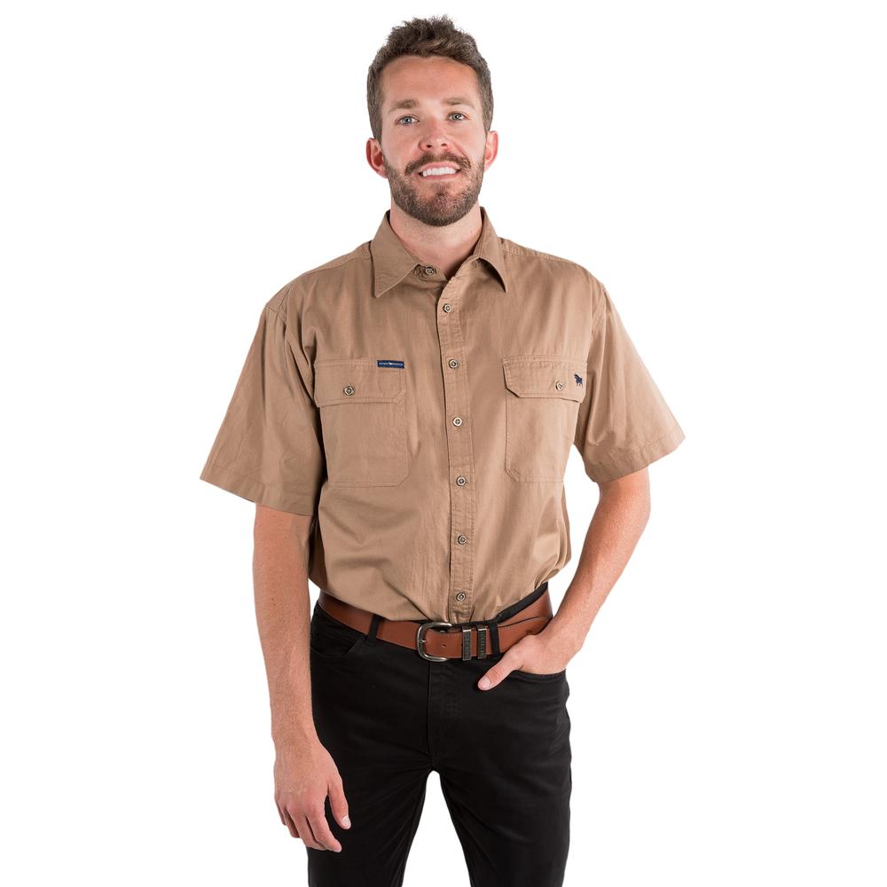 Lake Argyle Mens Short Sleeve Full Button Work Shirt - Clay