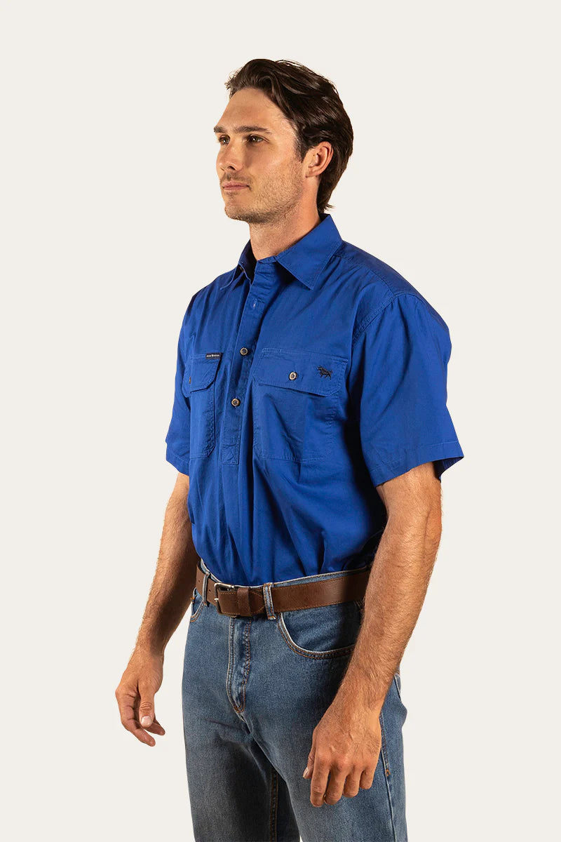 Pack Saddle Mens Short Sleeve Half Button Work Shirt - Royal Blue