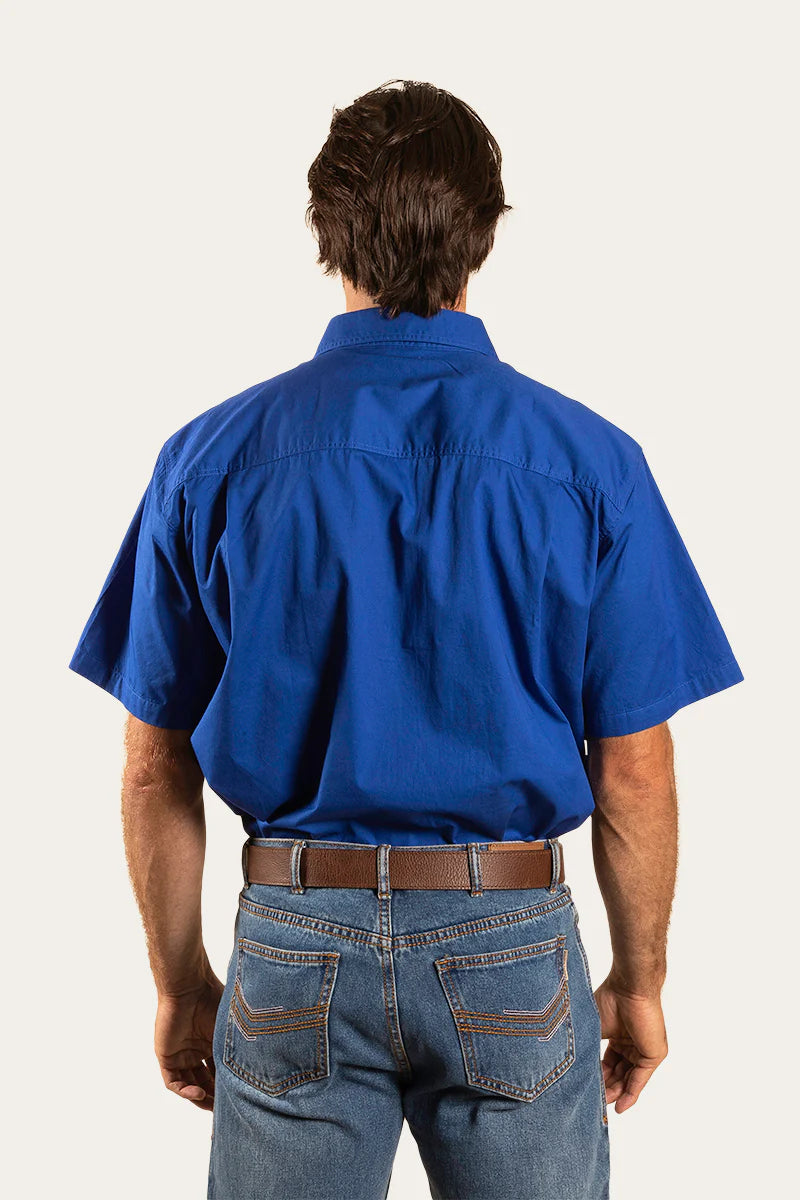Pack Saddle Mens Short Sleeve Half Button Work Shirt - Royal Blue