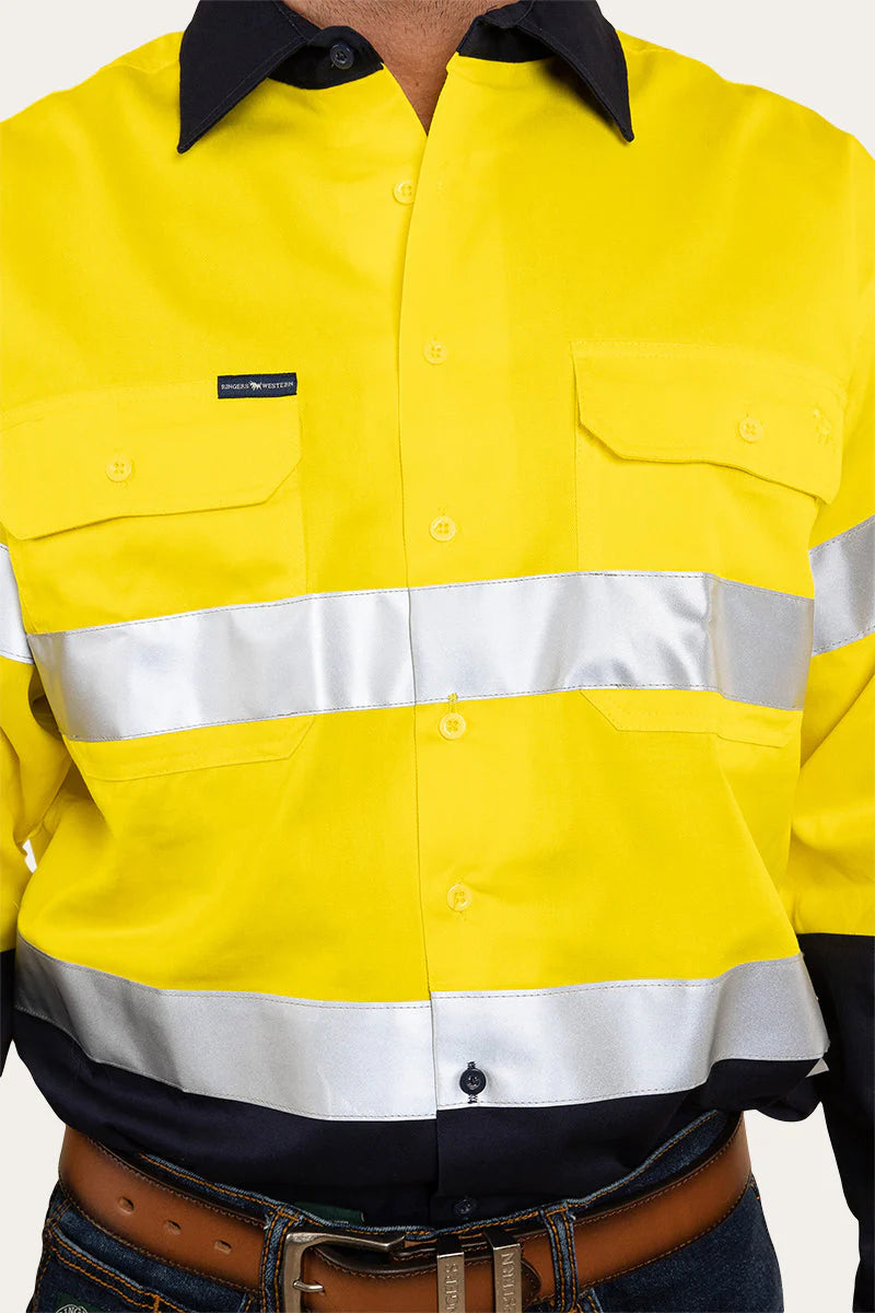 Broken Hill Mens Full Button Hivis Work Shirt - Yellow