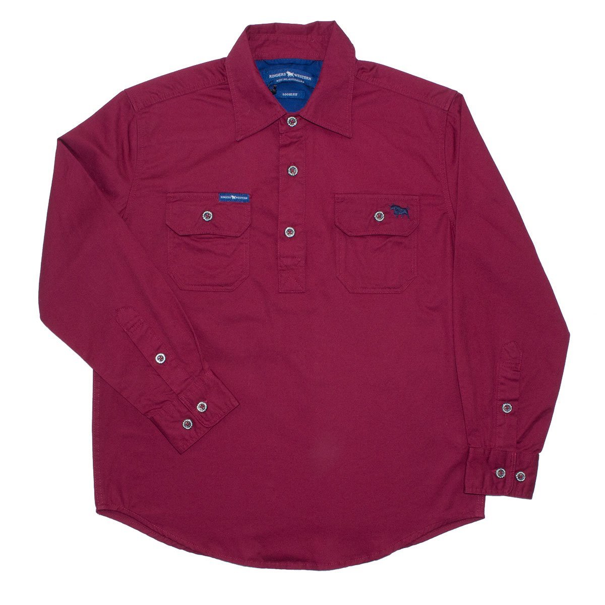 Ord River Kids Half Button Work Shirt - Burgundy