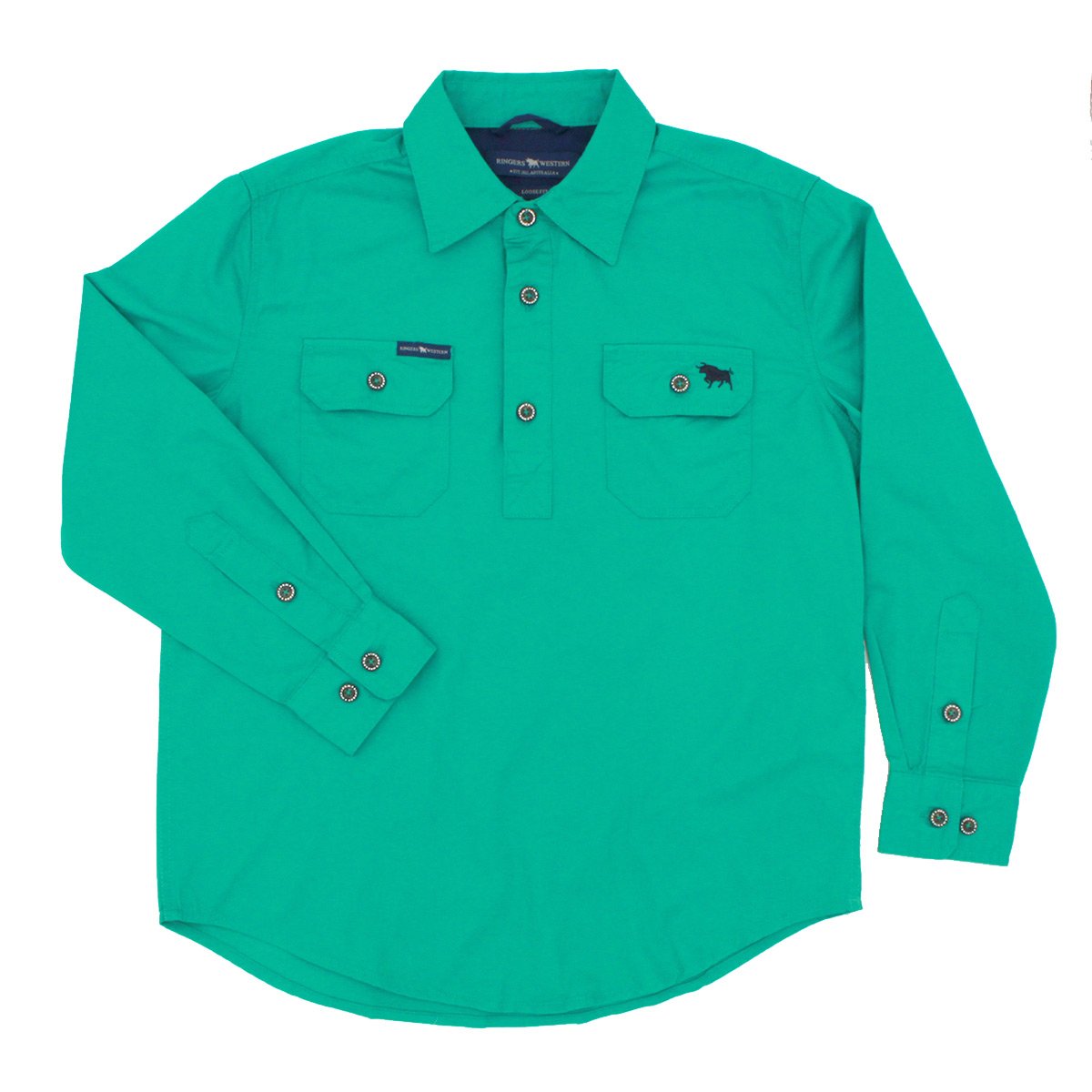 Ord River Kids Half Button Work Shirt - Green