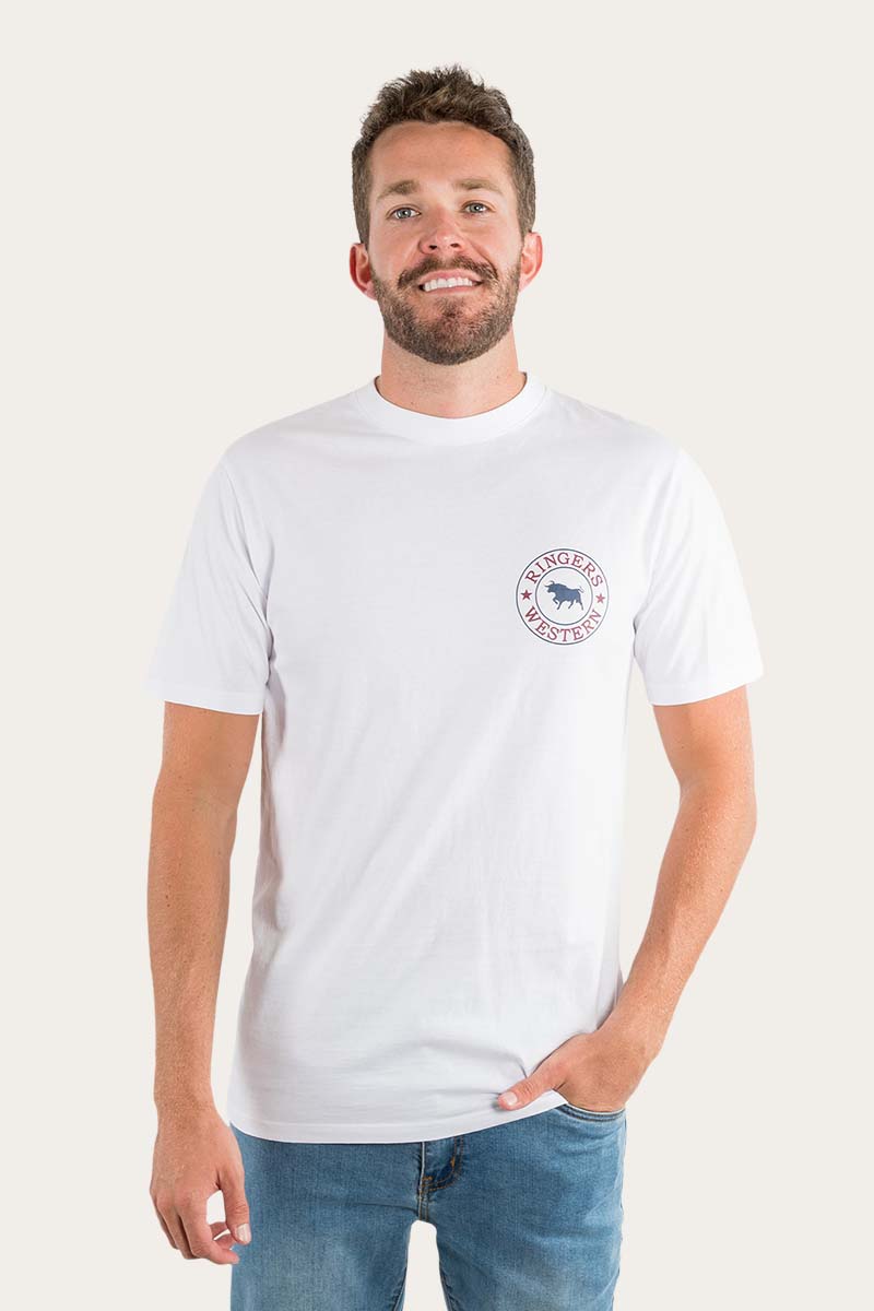 Signature Bull Mens Loose Fit T-Shirt - White With Multi Print