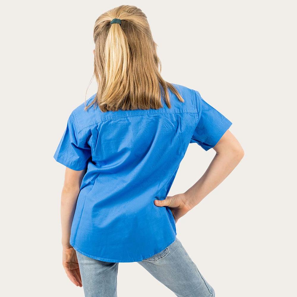 Ord River Kids Half Button Short Sleeve Work Shirt - Blue
