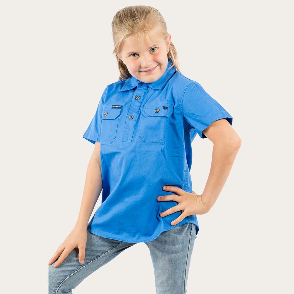 Ord River Kids Half Button Short Sleeve Work Shirt - Blue