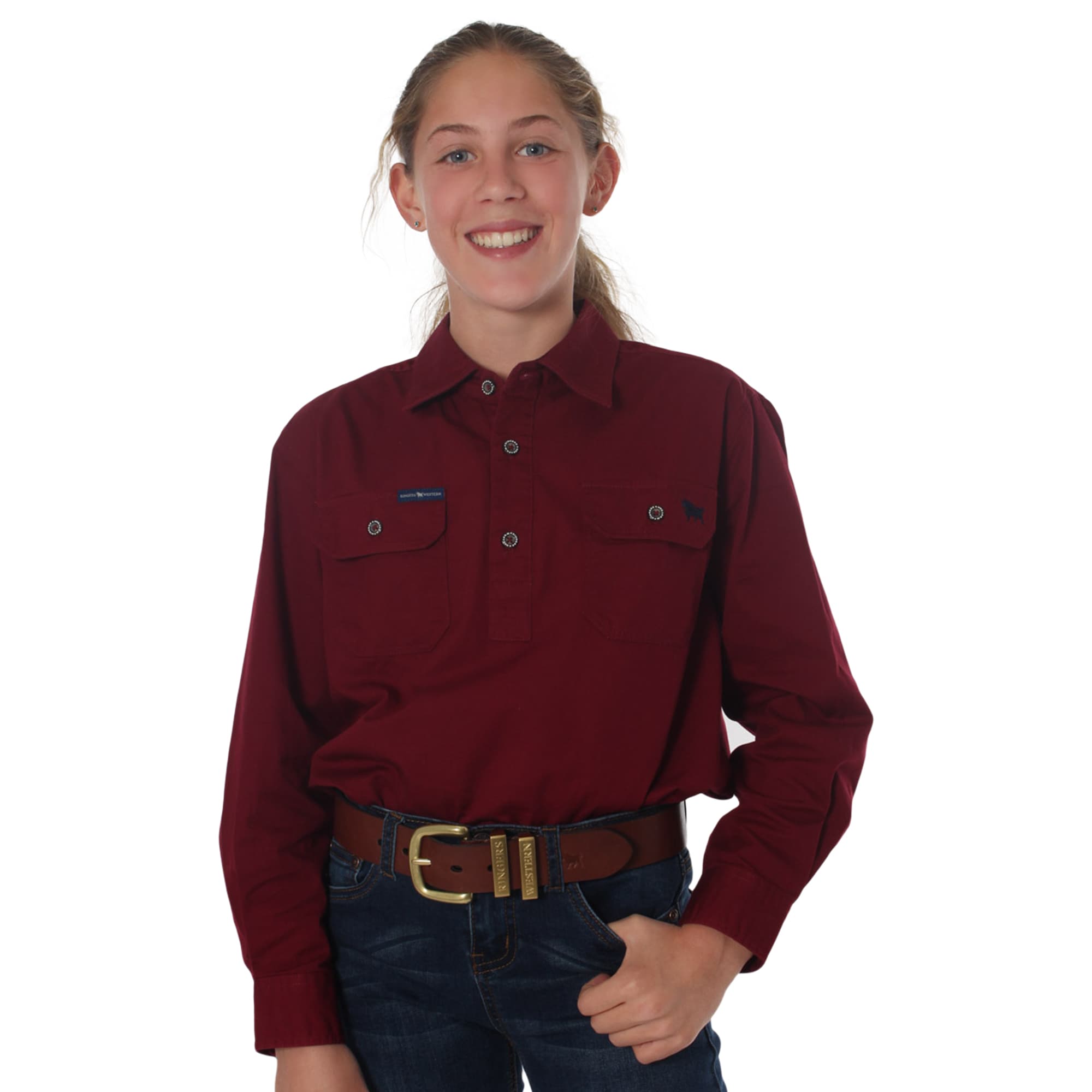 Ord River Kids Half Button Work Shirt - Burgundy