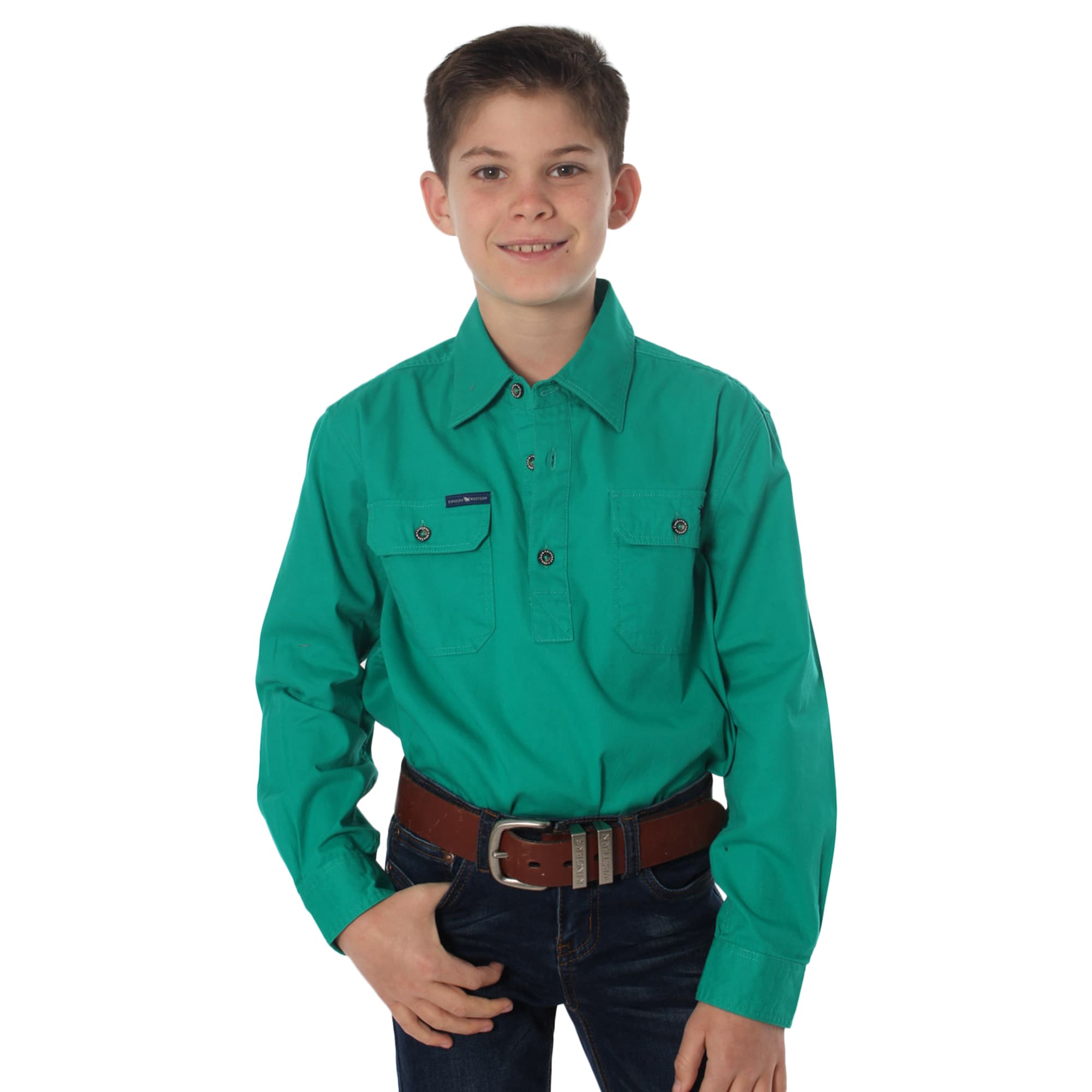 Ord River Kids Half Button Work Shirt - Green