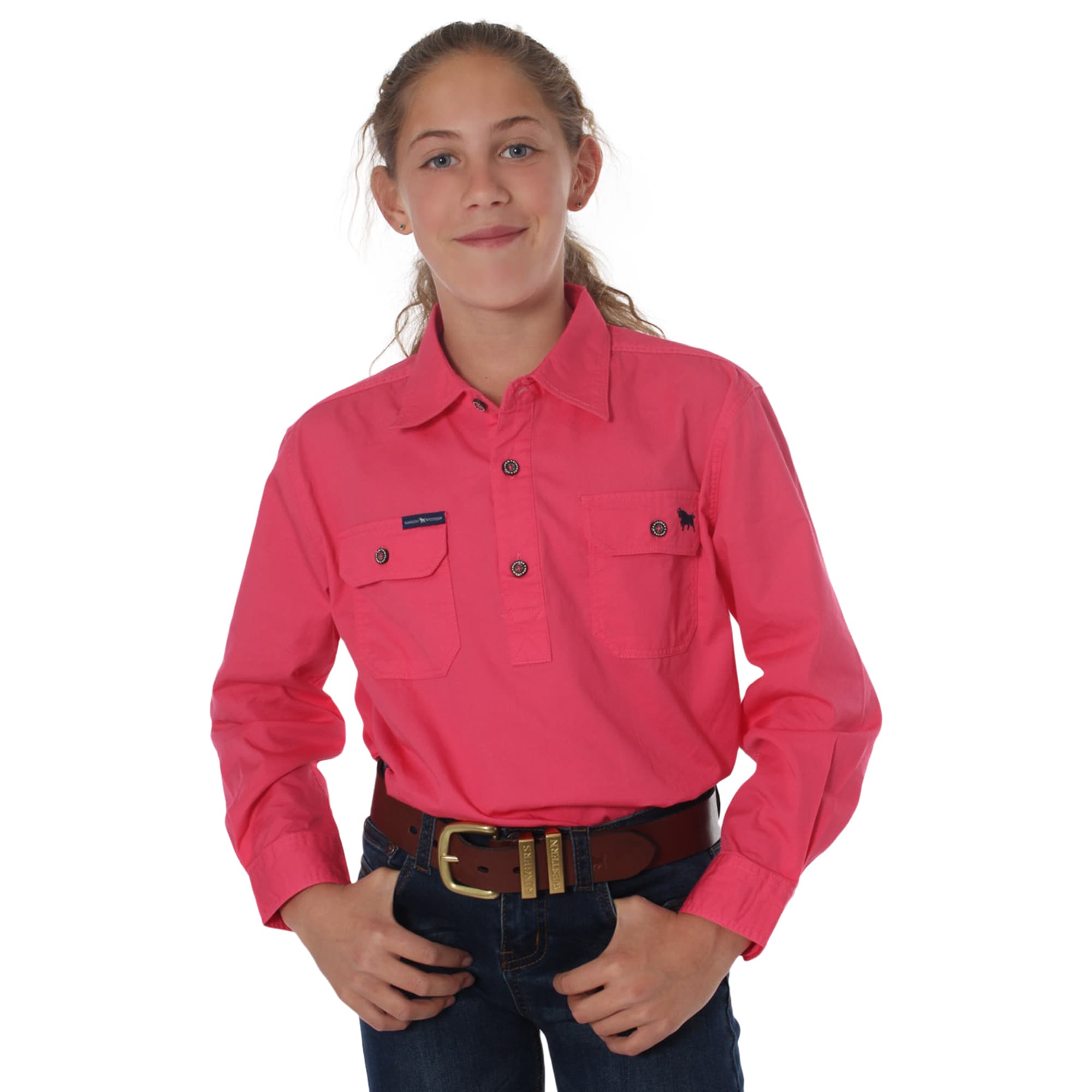 Ord River Half Button Kids Work Shirt - Melon