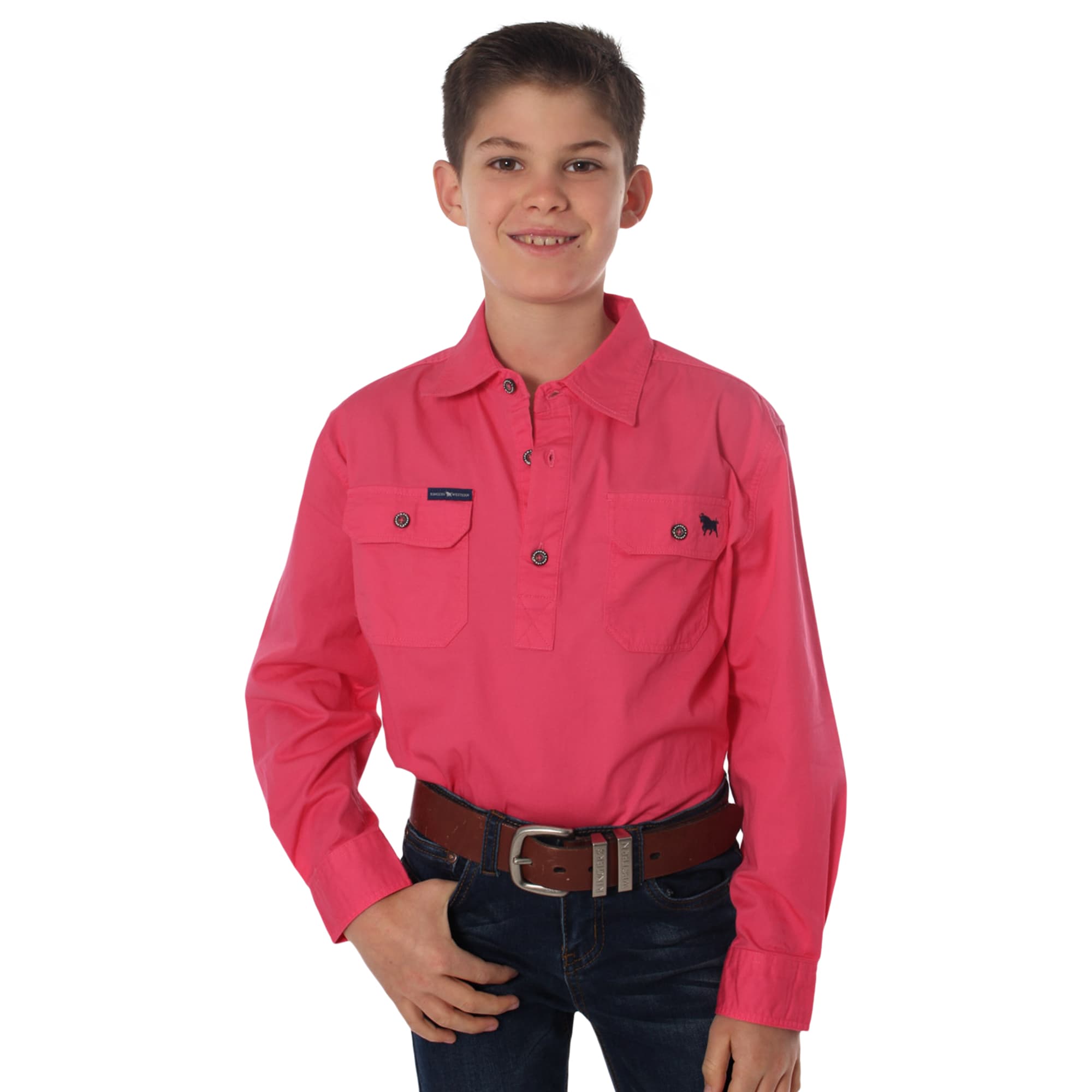 Ord River Half Button Kids Work Shirt - Melon