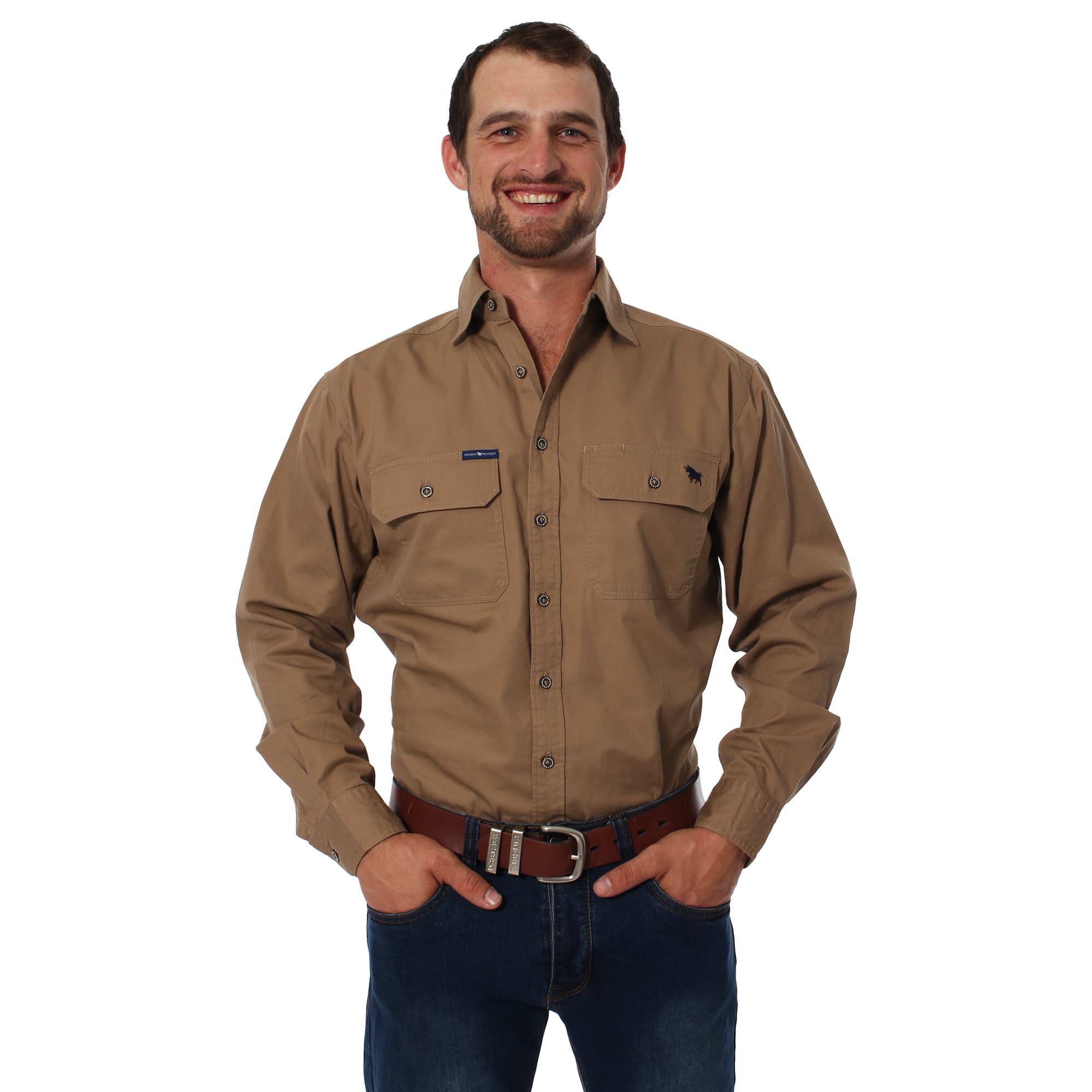 King River Mens Full Button Work Shirt - Clay