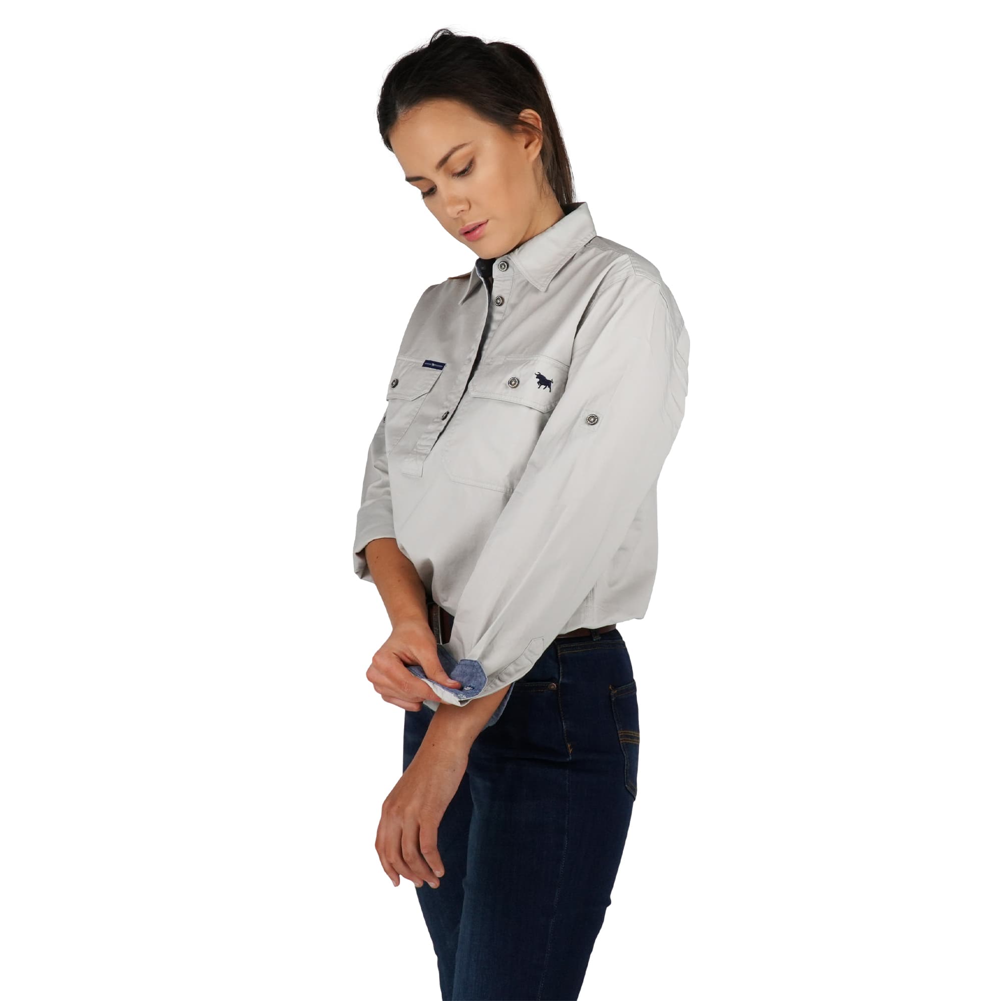 Pentecost River Womens Half Button Work Shirt - Beige - Ringers Western Toowoomba