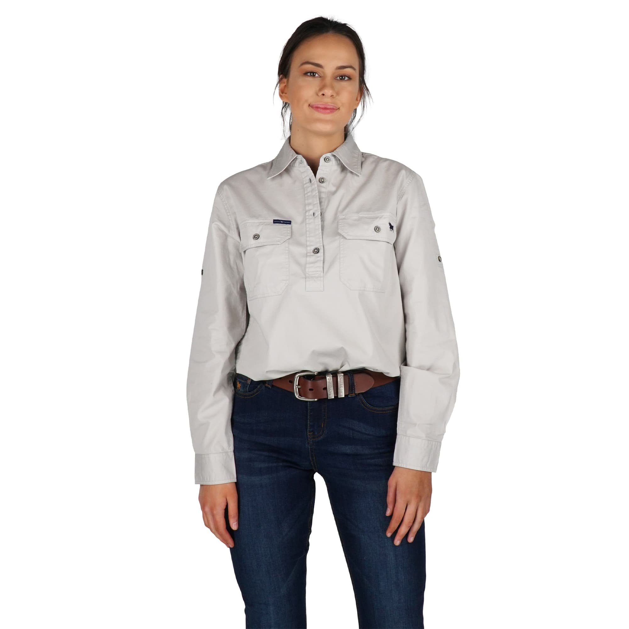 Pentecost River Womens Half Button Work Shirt - Beige - Ringers Western Toowoomba