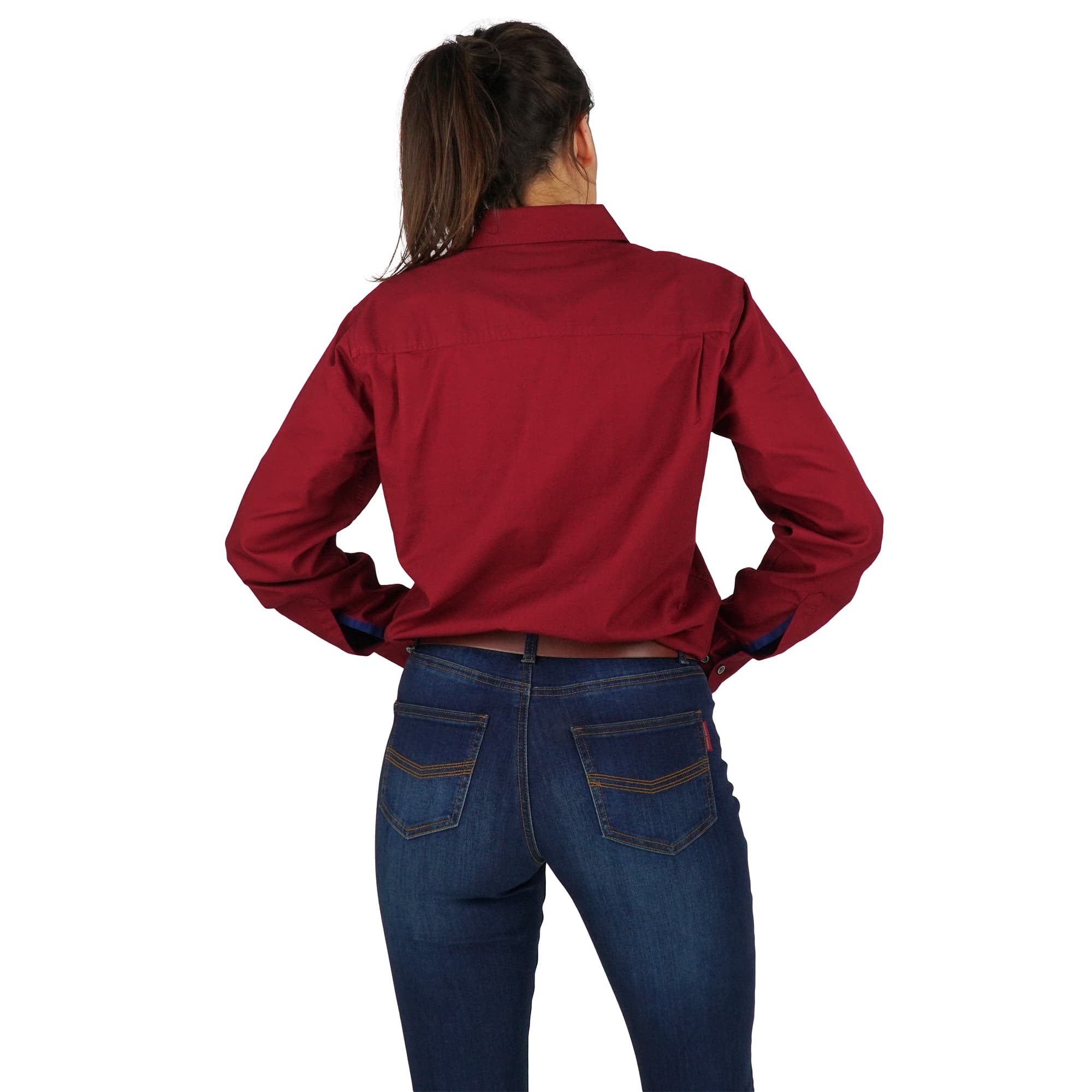 Pentecost River Womens Half Button Work Shirt- Burgundy