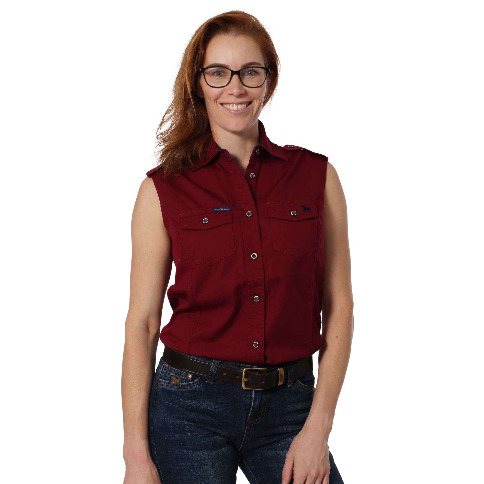 Pentecost River Womens Sleeveless Full Button Work Shirt- Burgundy - Ringers Western Toowoomba
