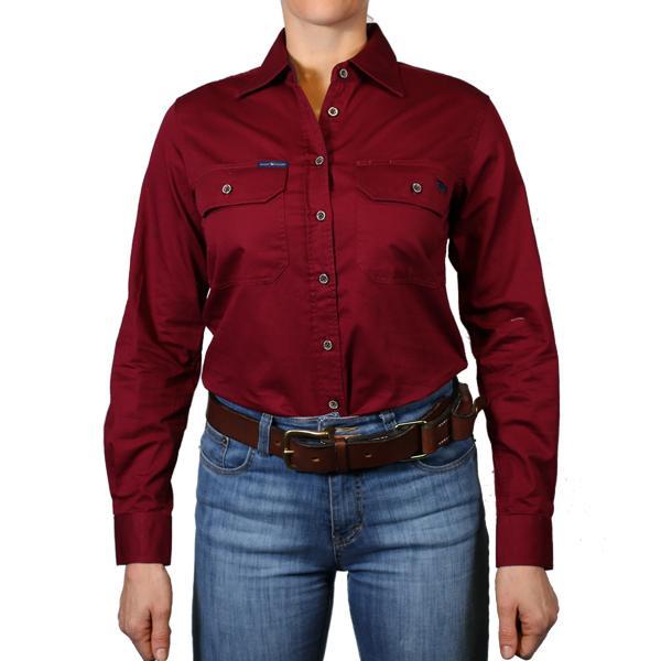 Pentecost River Womens Full Button Work Shirt - Burgundy