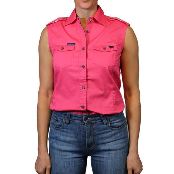 Pentecost River Womens Sleeveless Full Button Work Shirt - Melon