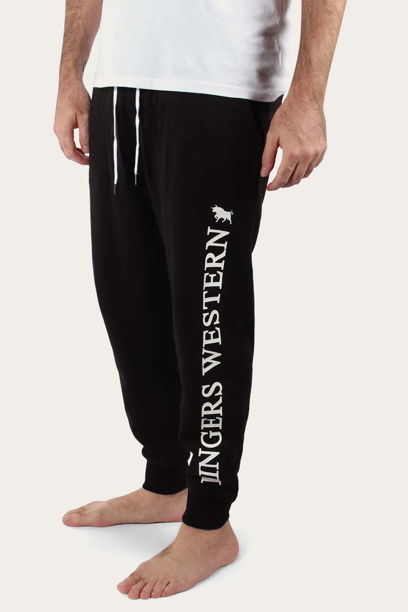 Texas Mens Trackpants - Black With White Print