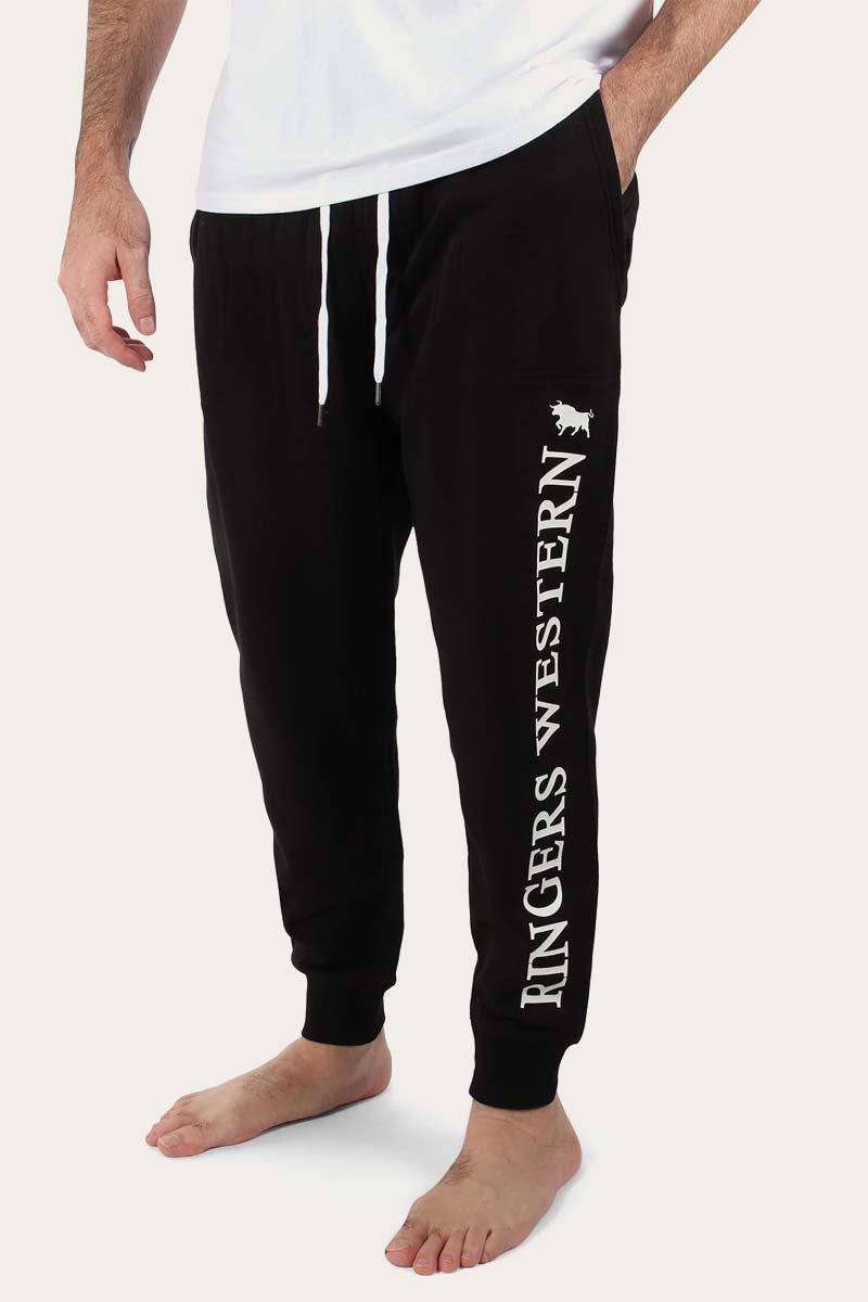 Texas Mens Trackpants - Black With White Print