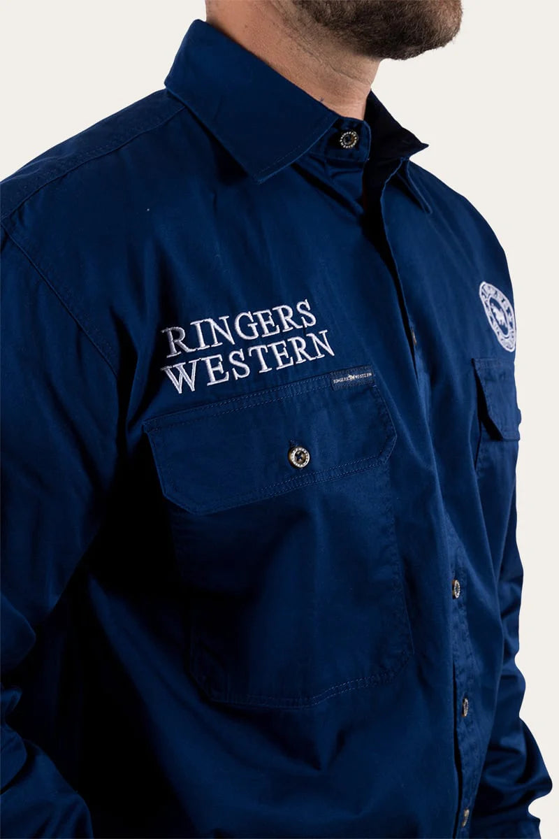 Hawkeye Mens Full Button Work Shirt  - Navy/White