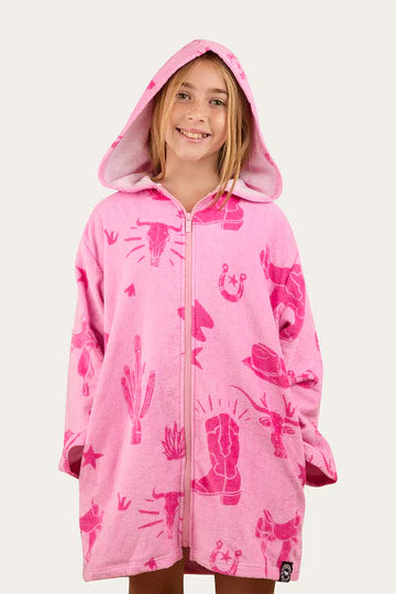 Boot Scootin Kids Zip Through Towel - Pastel Pink