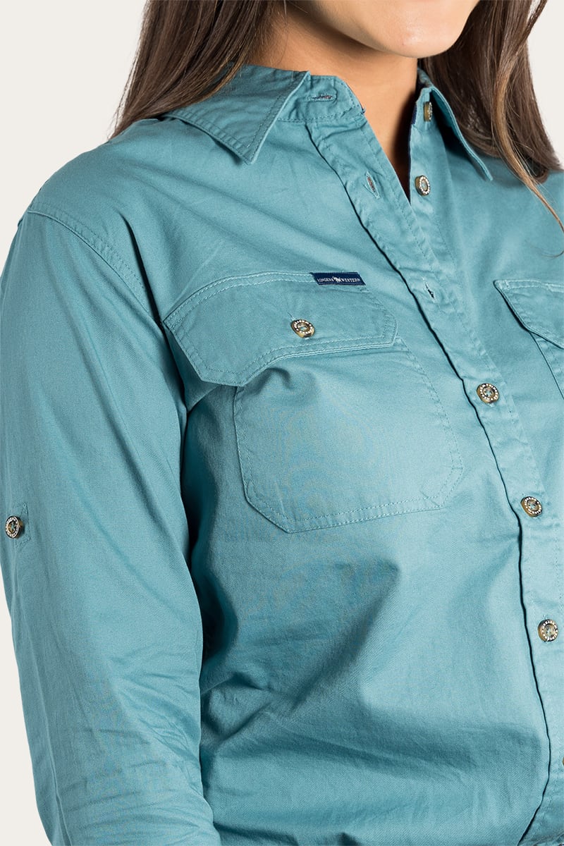 Pentecost River Womens Full Button Work Shirt- Dusty Jade
