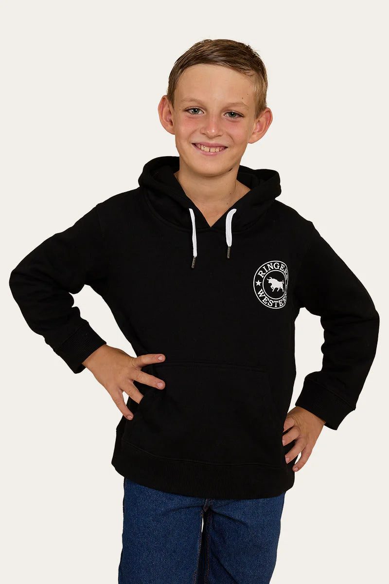 Signature Bull Kids Pullover Hoodie - Black With White Print