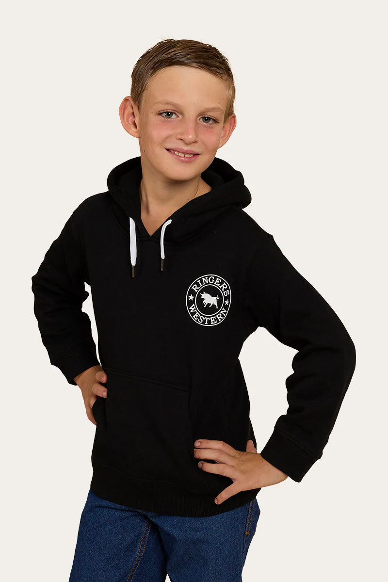 Signature Bull Kids Pullover Hoodie - Black With White Print
