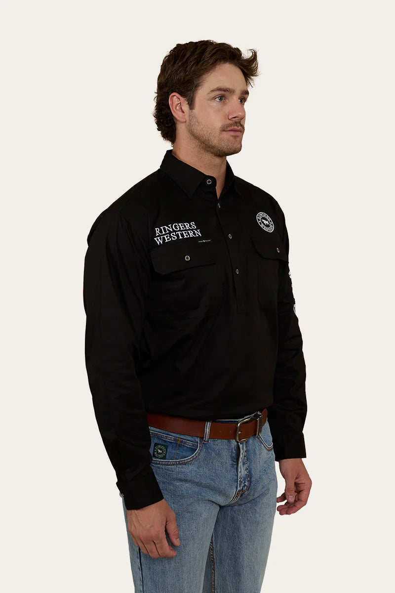 Hawkeye Mens Half Button Work Shirt  - Black