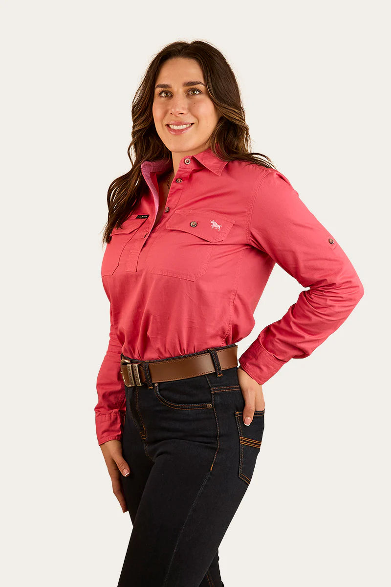 Pentecost River Womens Half Button Work Shirt - Camelia Rose/ Ballet Pink