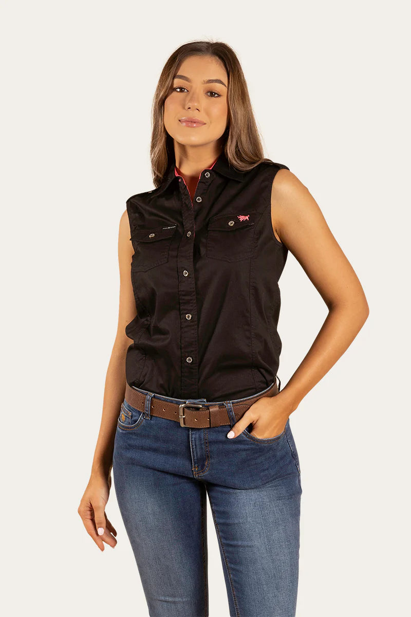 Pentecost River Womens Sleeveless Full Button Work Shirt - Black