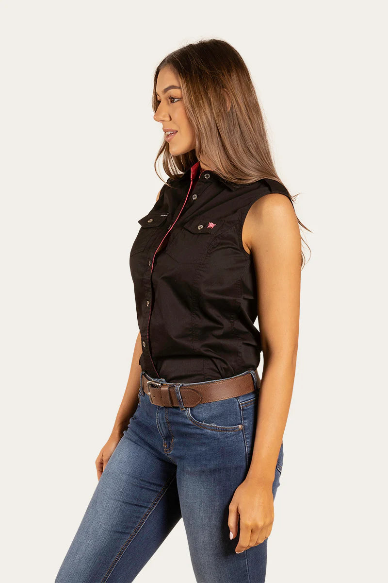 Pentecost River Womens Sleeveless Full Button Work Shirt - Black