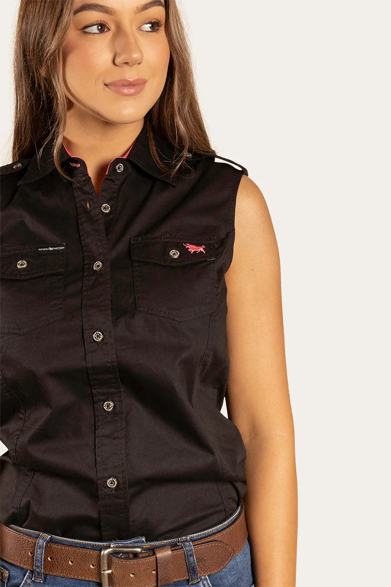 Pentecost River Womens Sleeveless Full Button Work Shirt - Black
