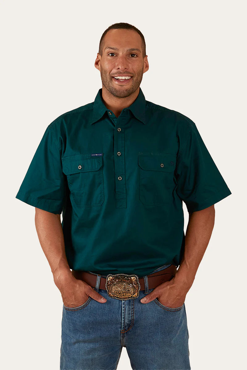 Pack Saddle Mens Short Sleeve Half Button Work Shirt  - Groundsheet Green