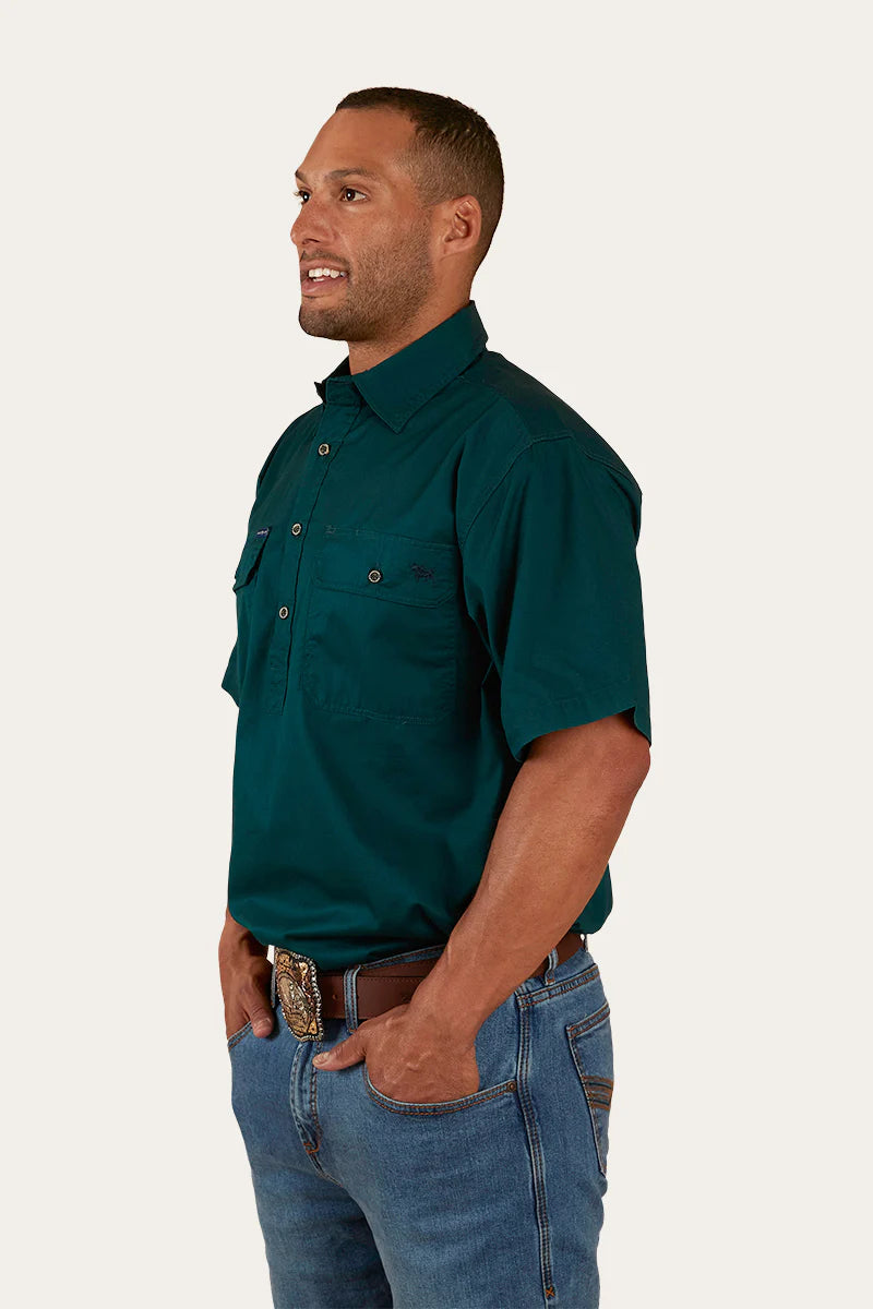 Pack Saddle Mens Short Sleeve Half Button Work Shirt  - Groundsheet Green