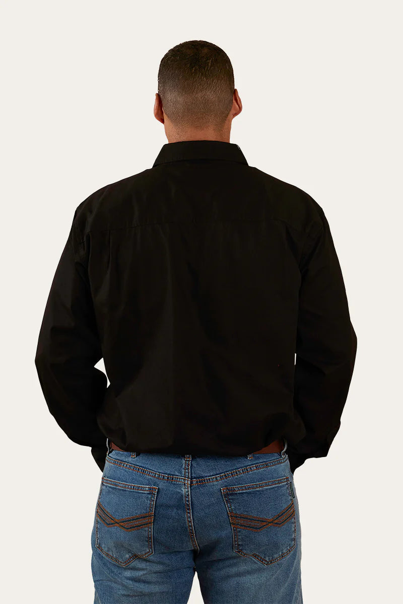 King River Mens Half Button Work Shirt- Black
