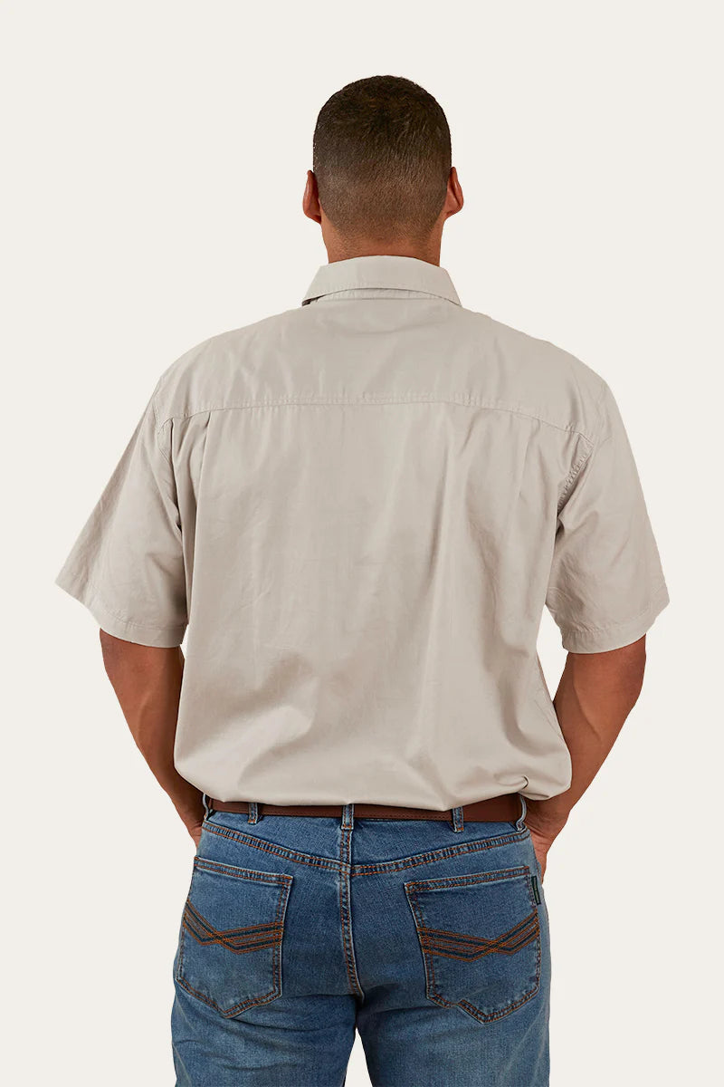 Pack Saddle Mens Short Sleeve Half Button Work Shirt  - Beige