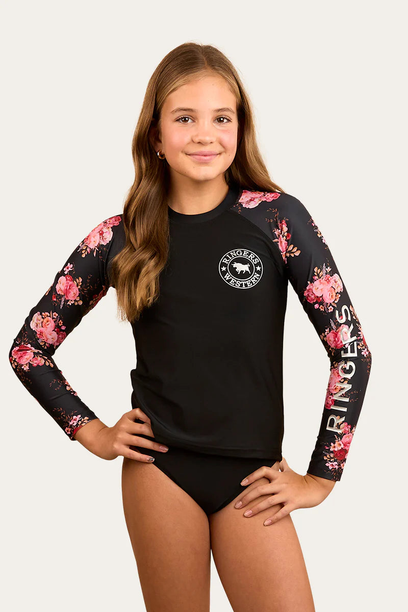 Gabrielle Girls Swim Rashie - Black/Silver