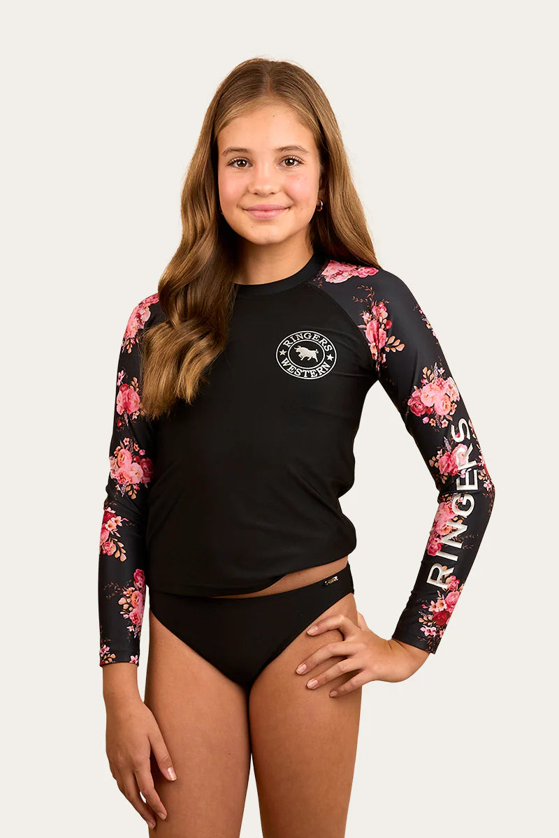 Gabrielle Girls Swim Rashie - Black/Silver