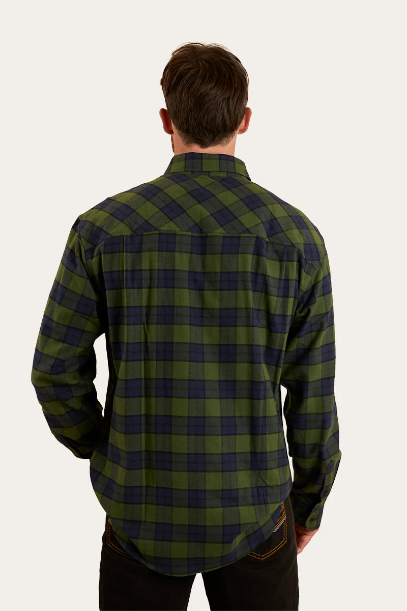 Kingswood Mens Half Button Flannel - Pine/Navy