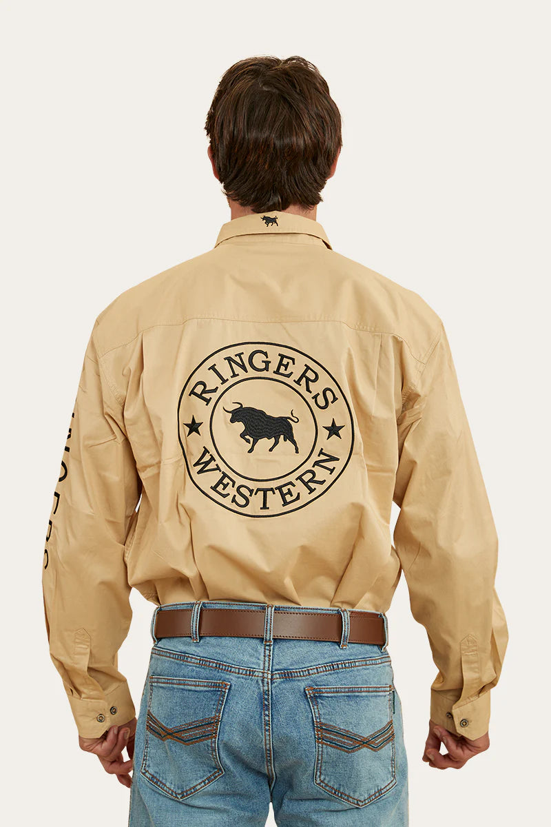 Hawkeye Mens Full Button Work Shirt  - Dark Sand / Black