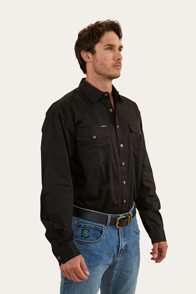 Holstein Mens Full Button Work Shirt  - Black