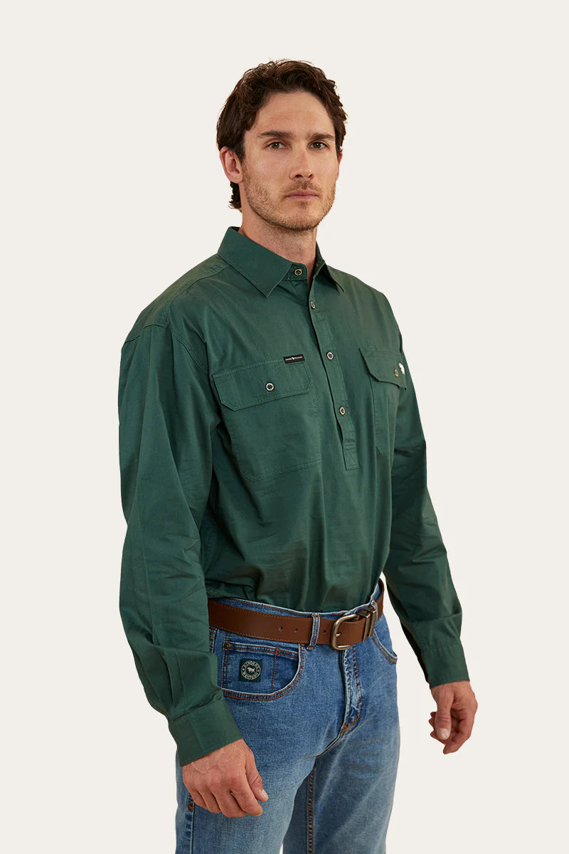 Kreiger Mens Half Button Work Shirt- Pine