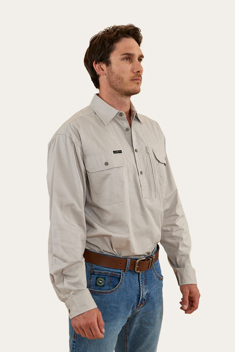 Tempest Mens Half Button Work Shirt  - Beige