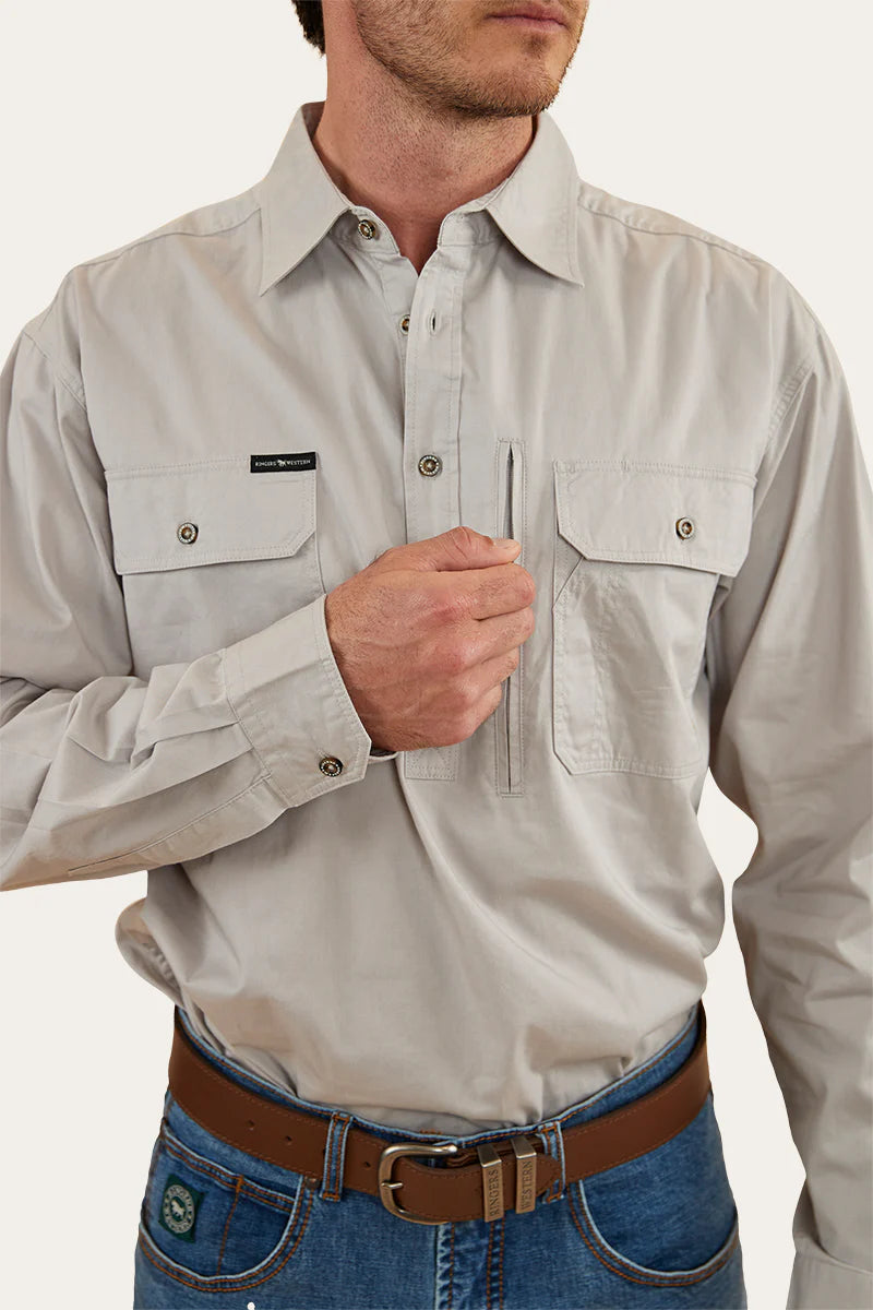 Tempest Mens Half Button Work Shirt  - Beige