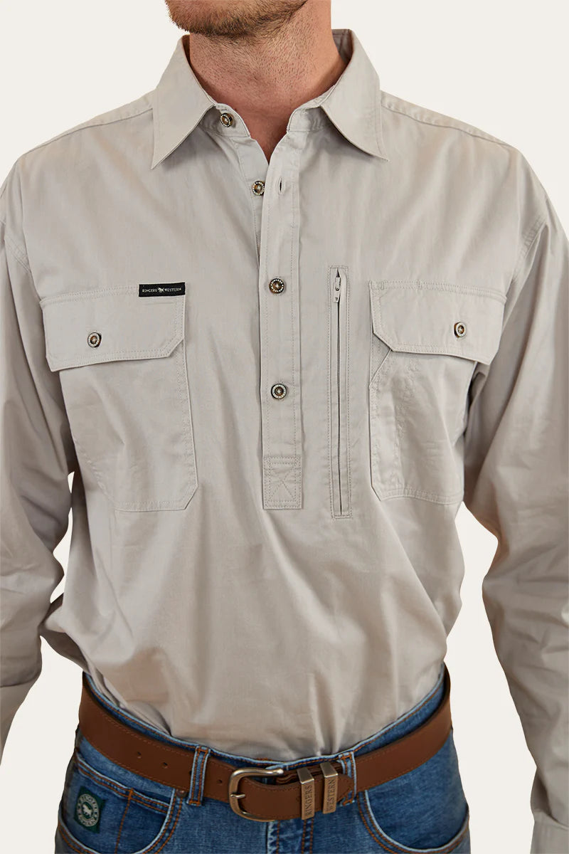 Tempest Mens Half Button Work Shirt  - Beige