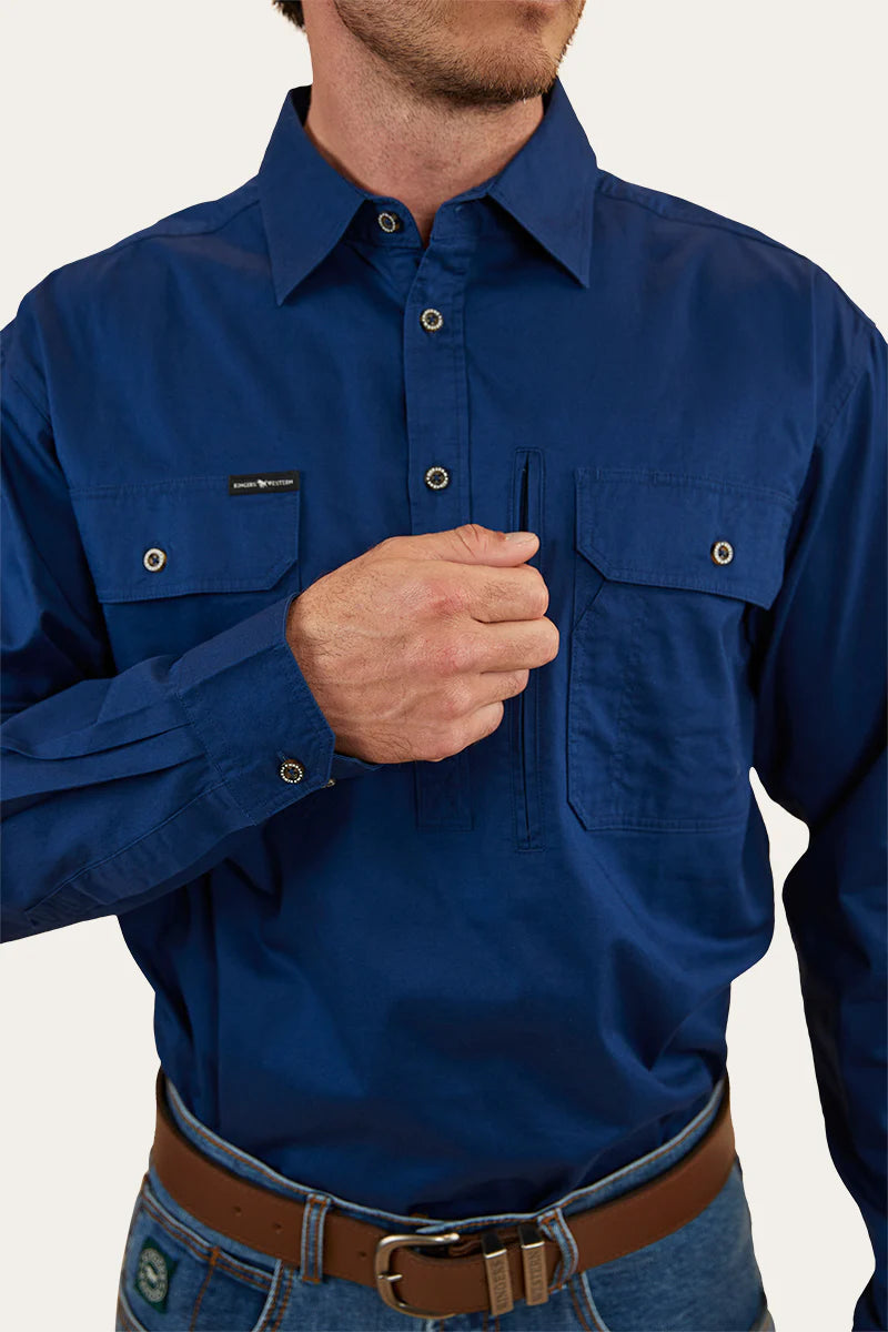 Tempest Mens Half Button Work Shirt  - Navy