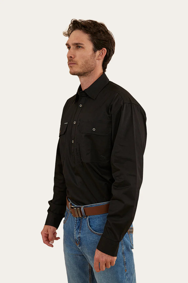 Tempest Mens Half Button Work Shirt  - Black