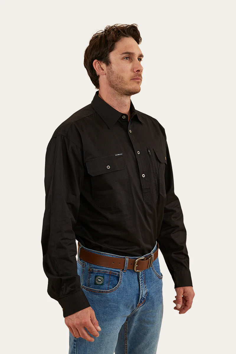 Tempest Mens Half Button Work Shirt  - Black